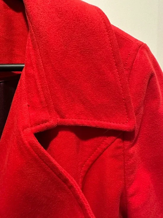 Merona Red Double-Breasted Trench Coat with Belt - Picture 4 of 11